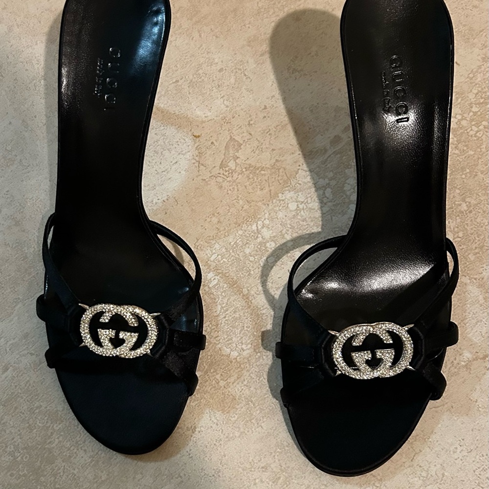 Gucci Black Mules with Silver Accents